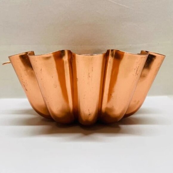 Vintage Copper Cake Jello Mold Round Fluted 3 1/2 Cups 6.75" x 3" Baking Pan EUC - Picture 3 of 9